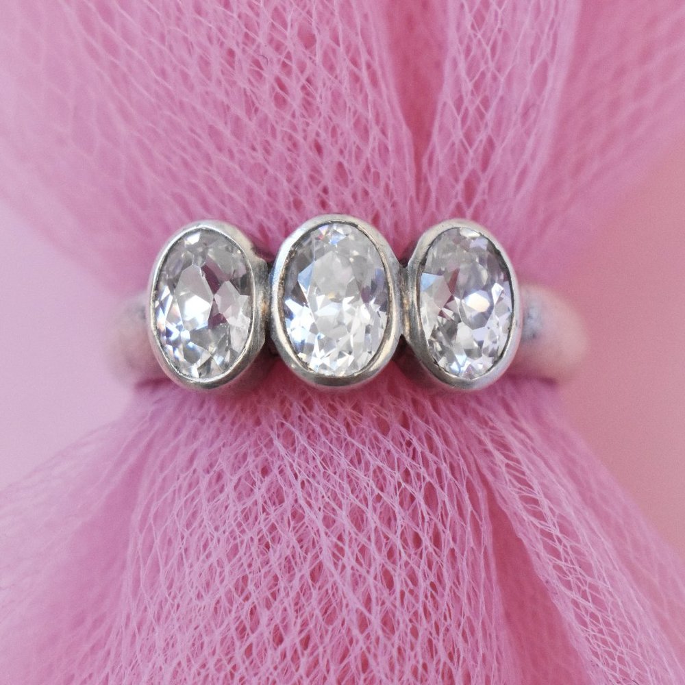 Chunky sterling silver ring with clear gemstone, basic casual right hand ring